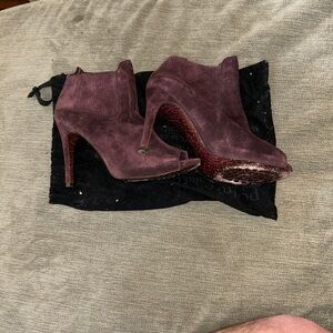 Pedro Garcia Sybil suede peep-toe ankle booties in plum Size EUR 40 3 inch heel